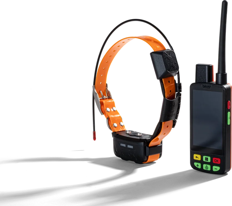 LOCIT GPS-Halsband und Handgerät nebeneinander, freigestellt